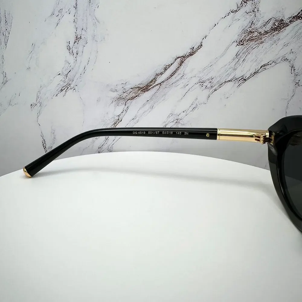 New Dolce & Gabbana Sunglasses Black Oval Cat Eye Gold Metal Logo 54-18